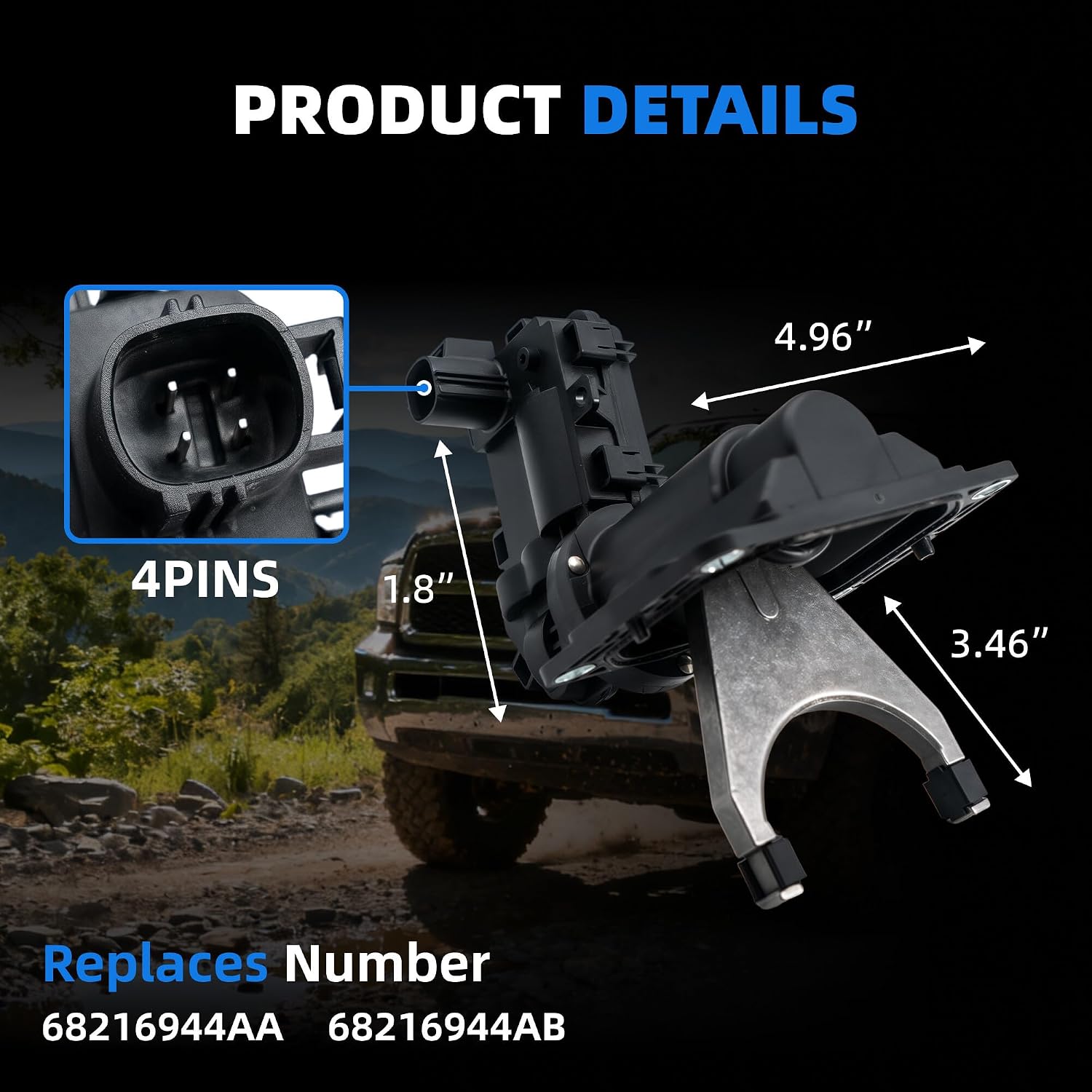 4x4 4WD Front Axle Actuator Fork Disconnect Compatible with Ram 2500 & 3500 2013, 2014, 2015, 2016, 2017, 2018 | Replace Part# 68216944AA, 68216944AB | Front Axle Actuator Fork Assembly