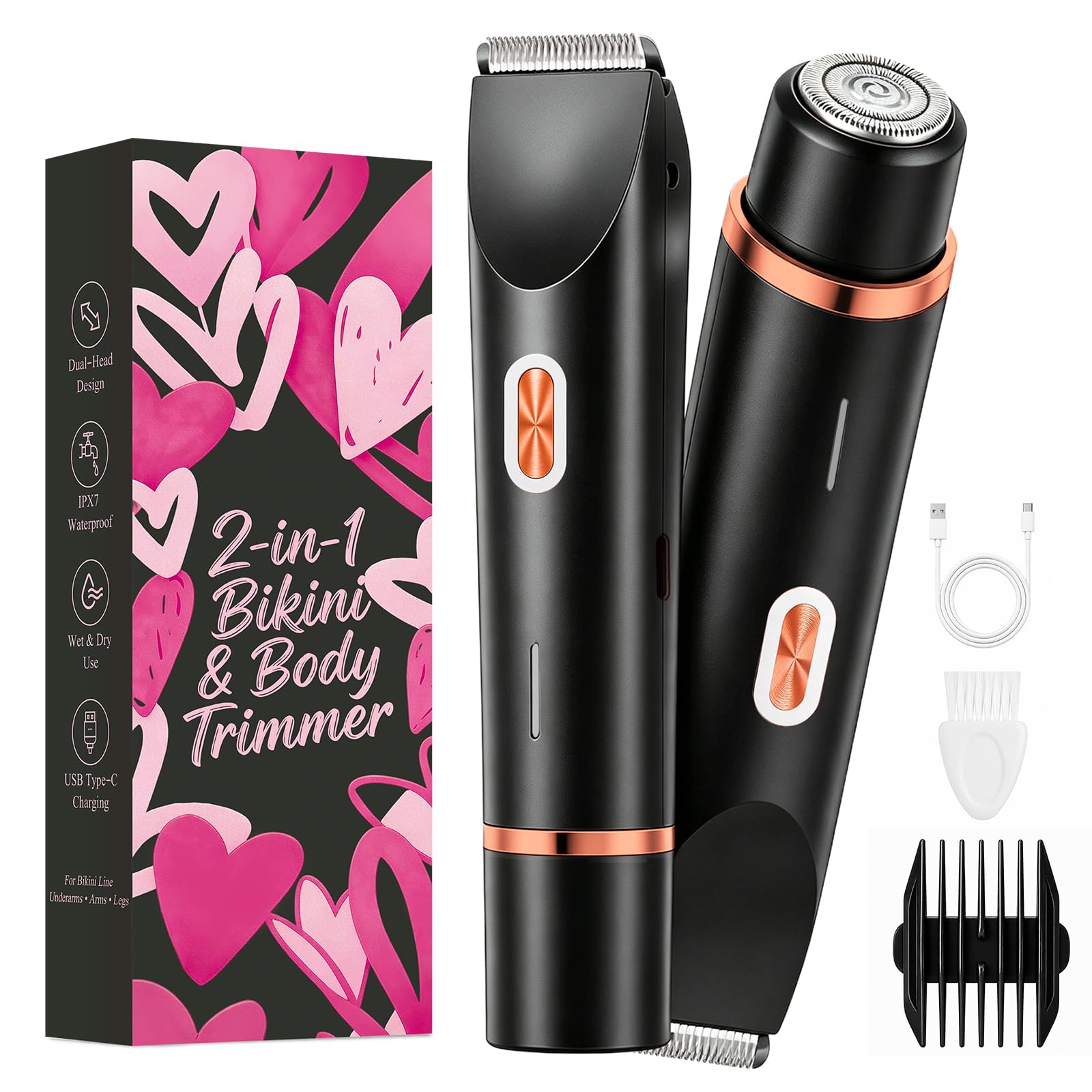 Rasoio elettrico impermeabile 2 in 1 per bikini, da donna, colore nero