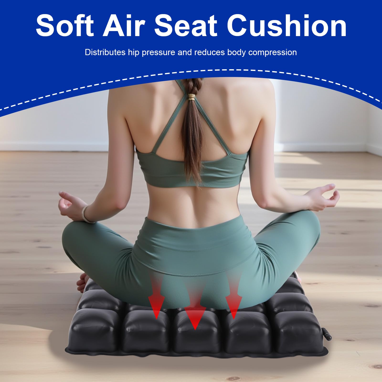 Cojín inflable para asiento de aire, cojín de asiento ajustable para alivio de presión para dolor de coxis y ciática, almohadilla portátil para asiento de aire, para silla de ruedas, coche
