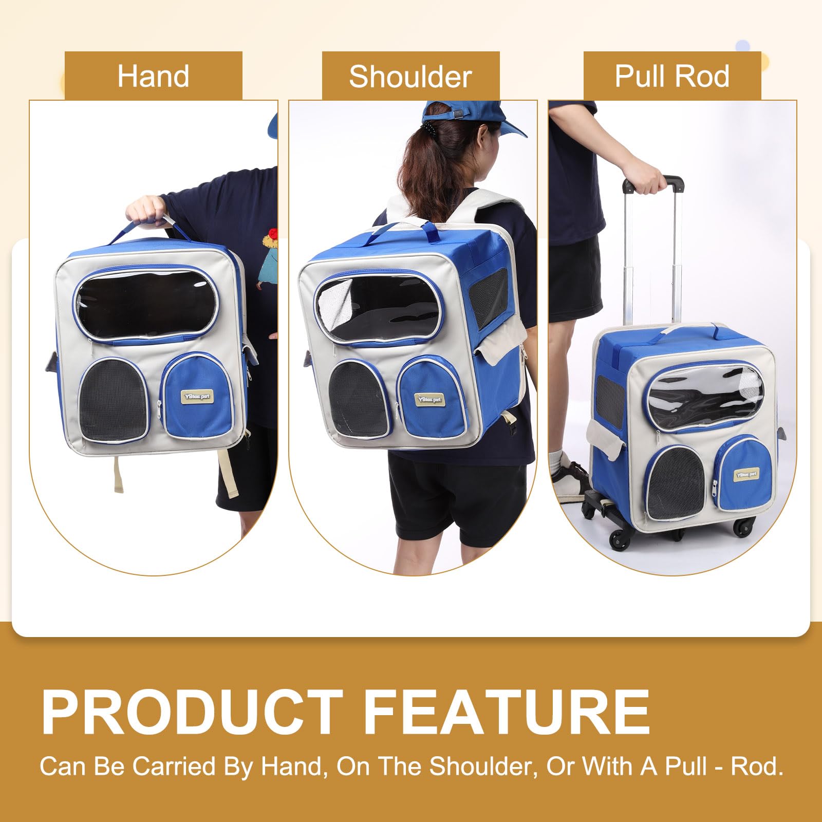 QUARKZMAN Mochila Transportadora para Mascotas Portátil Y Ventilada Bolsa De Viaje para Perros Gatos Y Animales Pequeños De Nylon 14.96" (Azul Marino 1 Pza) Ideal
