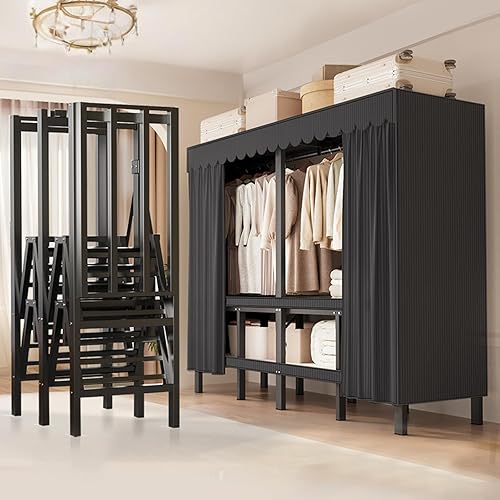 Miniatura 8 de FPIGSHS Perchero resistente de 59 pulgadas con cubierta, perchero plegable cubierto para colgar ropa, armario portátil, sistema de clóset