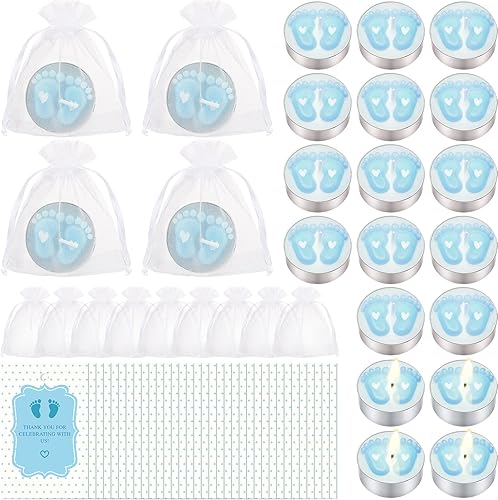 Miniatura 1 de Juego de 40 velas para baby shower, recuerdos de fiesta, velas de té con etiquetas de agradecimiento y bolsas de malla blanca, regalos para baby