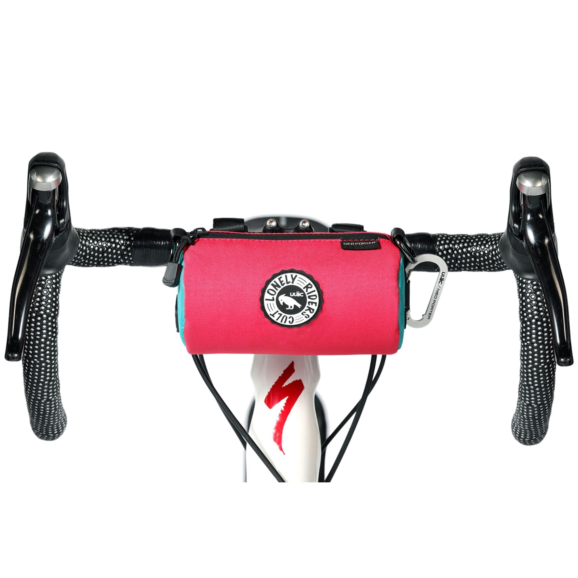 ULAC COURSIER Pulse 1.1L Neo Porter Bike Feed Bag for Handlebar, with Front Eyelet Accommodating Lights and Sunglasses and a Shoulder Strap for Easy Transport(Rosa-Teal)