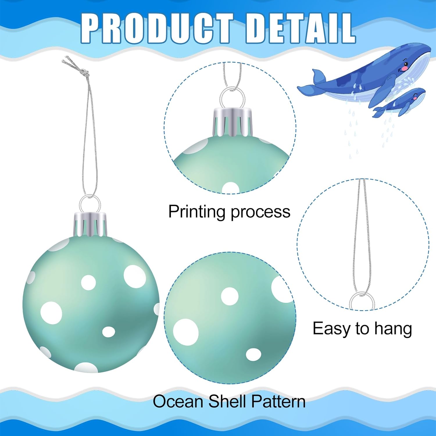 HyDren 40 Pcs Mini Beach Ornaments 1.2 Inch Beach Summer Ornaments Hanging Mini Tree Decorations Seashell Seahorse Sea Turtle Striped Dot Ocean Ball Decorations for Holiday Party - Image 4