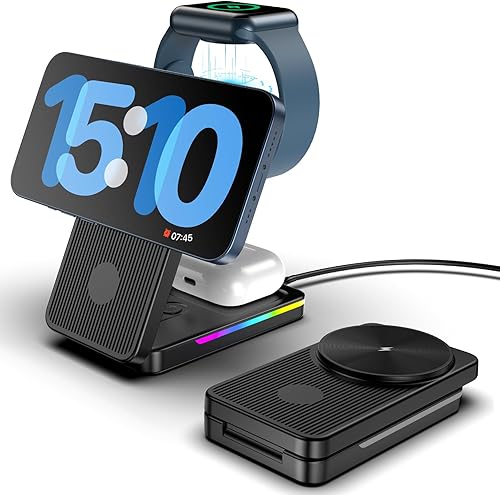 Miniatura 1 de Estación de carga inalámbrica para cargador Magsafe de Apple, soporte de cargador Magsafe 3 en 1 para iPhone 15 Pro Max141312, cargador plegable