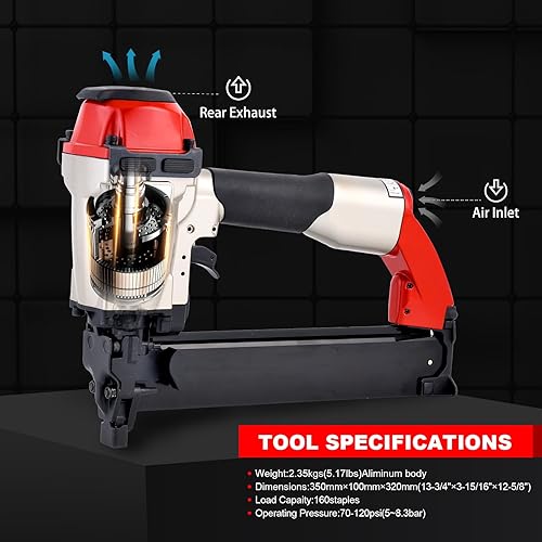 Miniatura 4 de Engrapadora neumática, calibre 16, 716 pulgadas, corona media, pistola de grapas de aire para vallas, revestimiento de vinilo, muebles, palés de