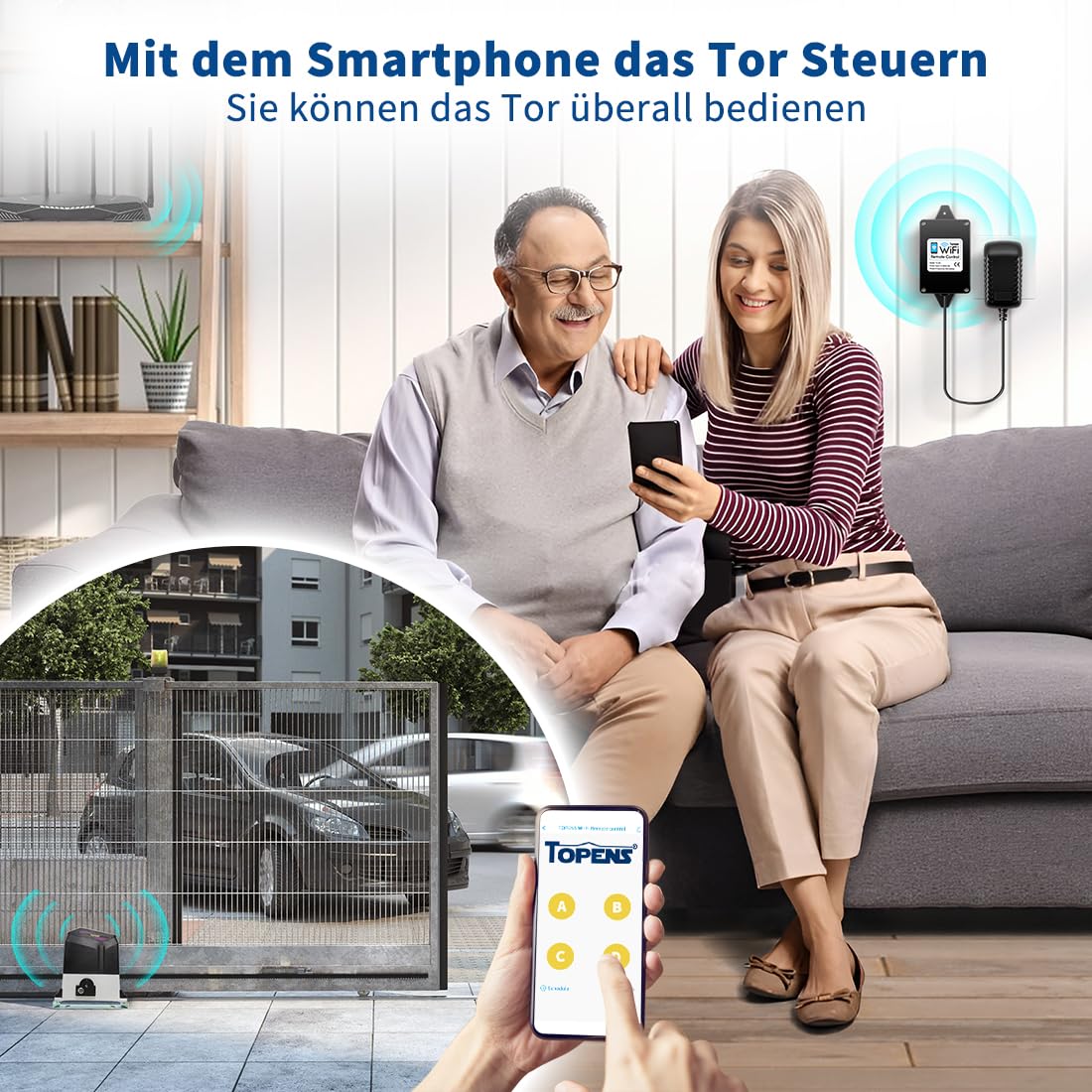 TOPENS TC196 Tuya WiFi Fernbedienung mit Smartphone Zugangskontrolle für automatische Drehtorantrieb Garagentorantrieb Schiebetorantrieb mit iOS & Android App WiFi & Bluetooth Torsteurung Sicherheit