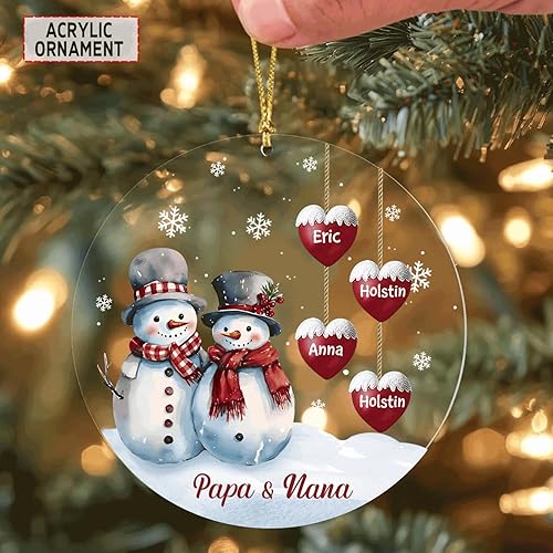 Miniatura 6 de DILYPOD Adorno de Navidad personalizado para abuelos 2025, adorno de muñeco de nieve personalizado de papá y nana con nombres de nietos, adorno de