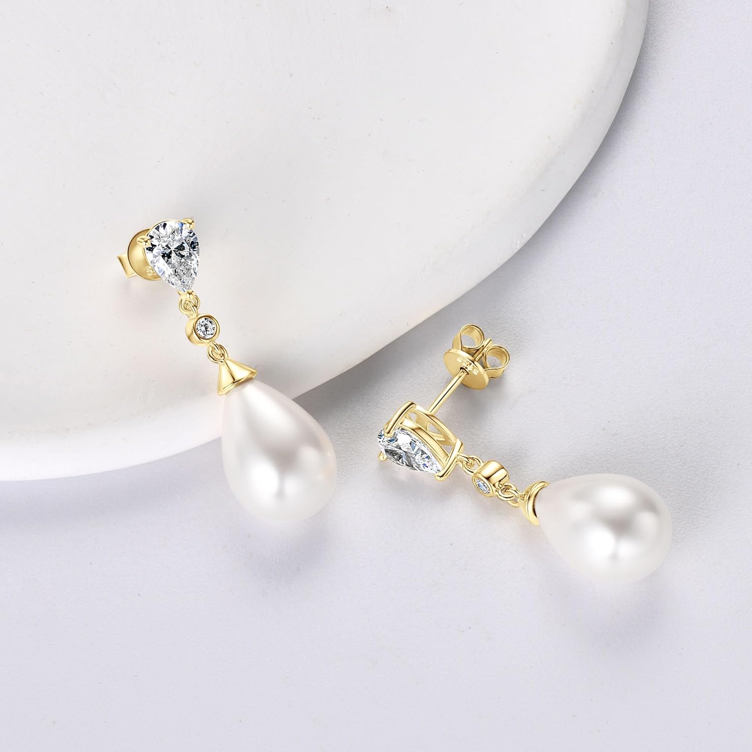 925 Sterling Silver Pearl Drop Earrings for Women, June Birthstone Long Dangle Pearl Jewelry Gifts for Her - Image 2