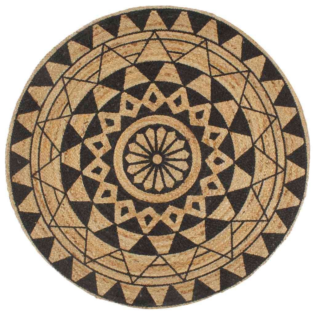 Tapis en Jute Naturel tressé Fait à la Main 120 cm pour Salon, Chambre ou terrasse, Durable, Doux, Facile à Entretenir, Design Moderne, idéal pour décoration intérieure et extérieure