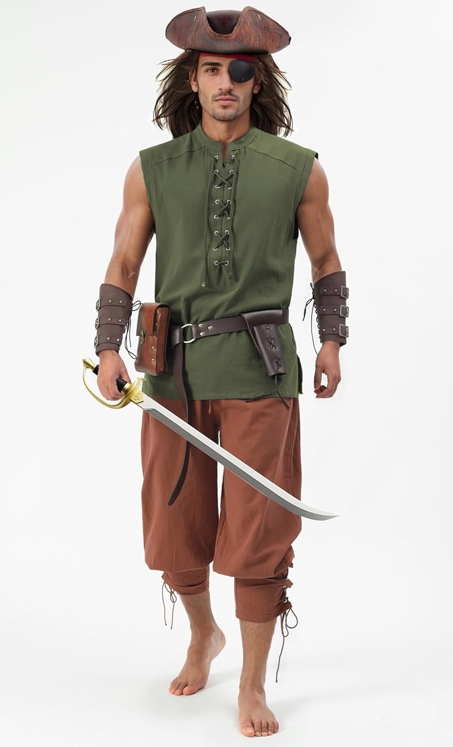 Mens Medieval Pirate Sleeveless Shirts Renaissance Lace Up Cotton Linen Tank Top Gothic Viking Pirate Beach Tunic - Image 6