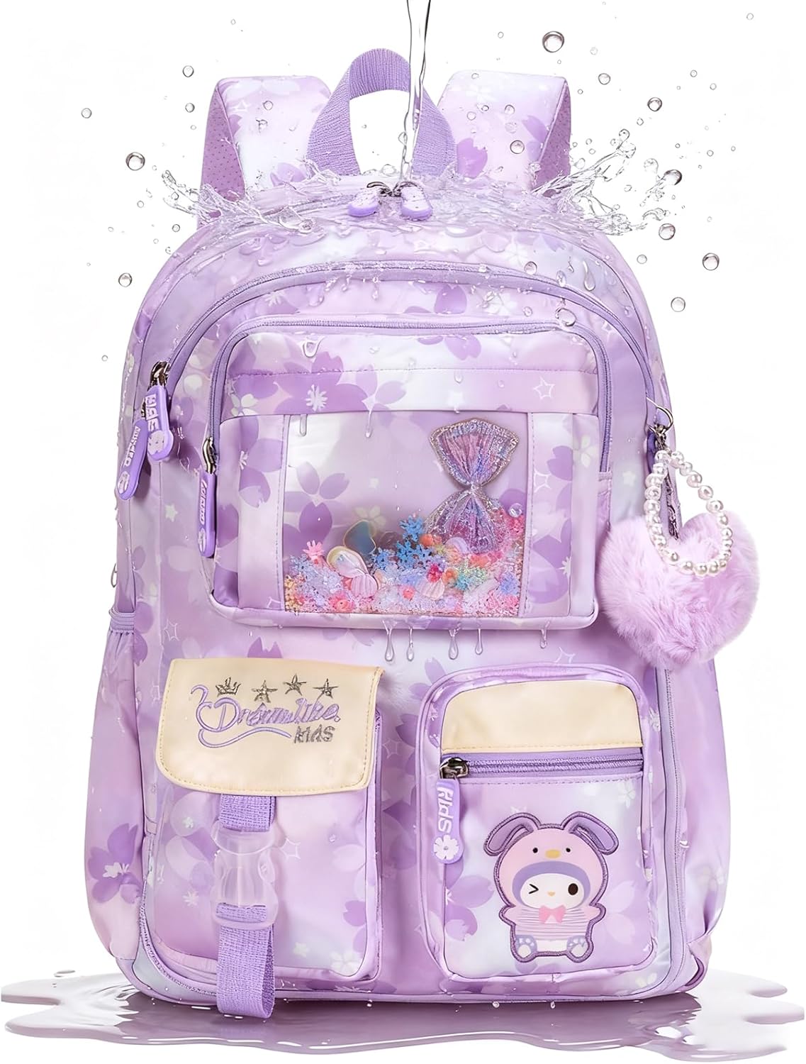 Kawaii Girls Backpack for Primary Elementary Middle Student Bookbag with Multiple Pockets Travel Casual Bags (purple) - Image 5