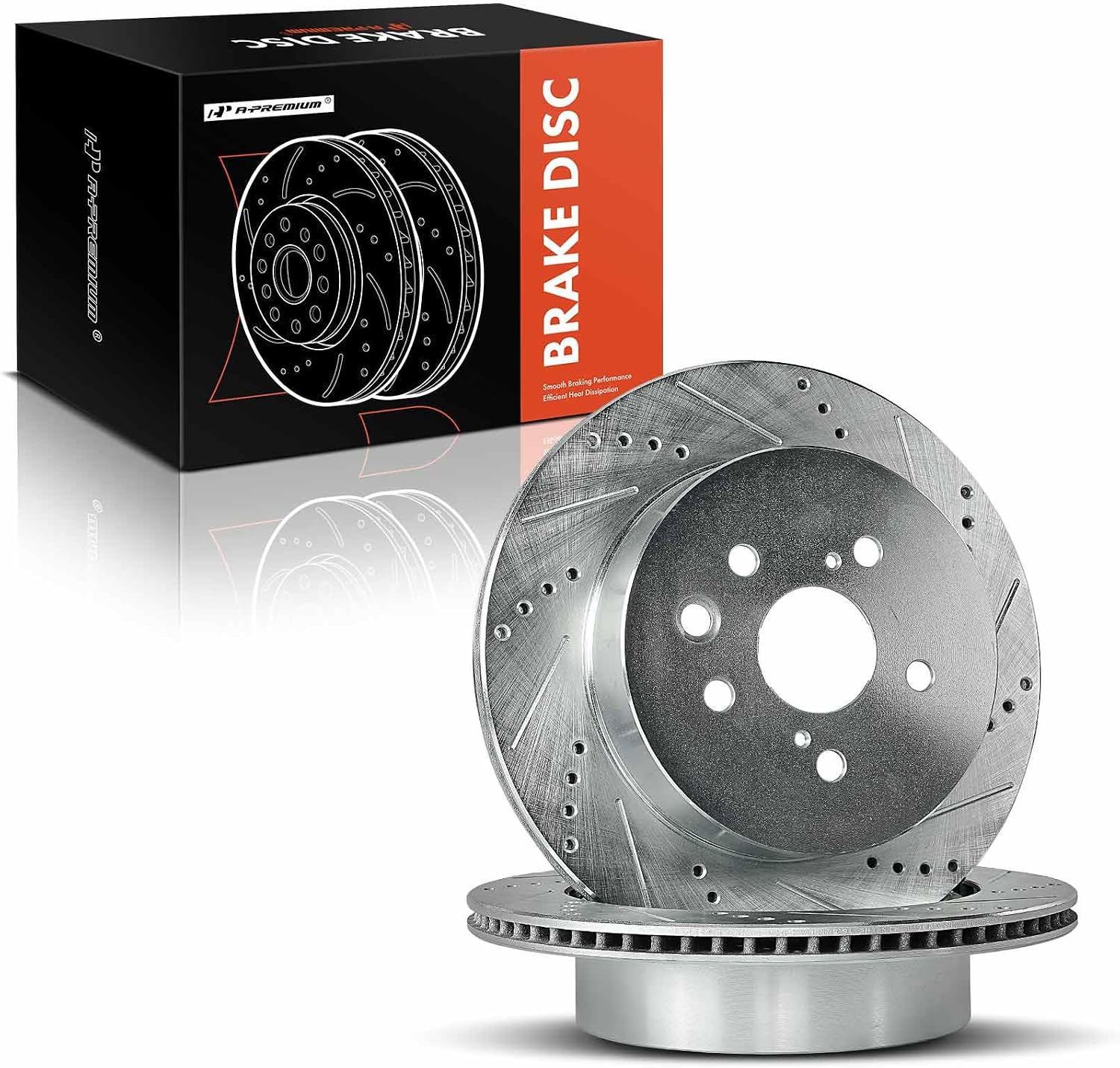 A-Premium 12.20 inch (310.00mm) Rear Drilled and Slotted Disc Brake Rotors Compatible with Lexus Models - IS250 2010-2015, IS350 2006-2015, GS300 2006, GS350 2007-2011, GS430, GS450h, GS460, 2-PC Set