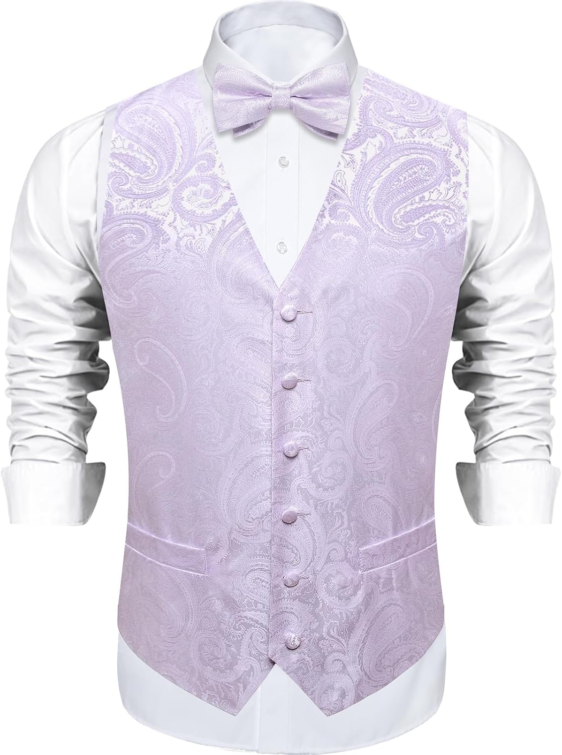DiBanGu Mens Paisley Suit Waistcoat,Silk Dress Vest and Bowtie Pocket Square Cufflinks with Lapel Pin Set for Wedding Tuxedo