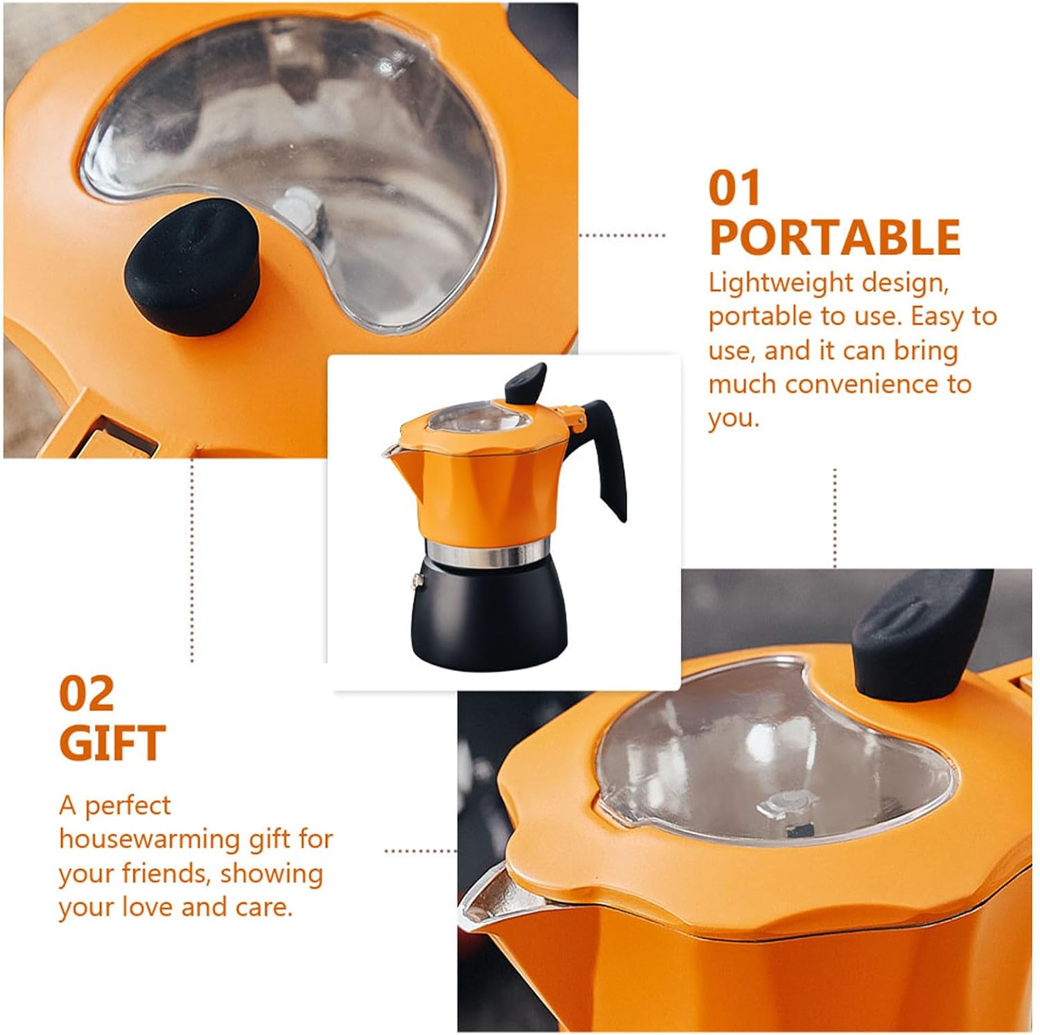 Homoyoyo Portable Yellow Espresso Coffee Pot Stovetop Maker for Home and Office Use, Aluminum Alloy and Plastic Material, Easy to Clean Hand Brewing Coffee Maker