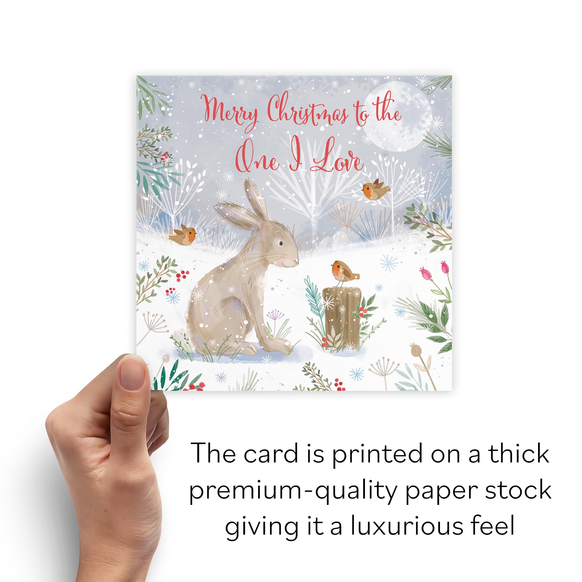 Hunts England, One I Love Cute Hare Christmas Card, Nature's Treasures, for Him Her, Men, Women - Image 3