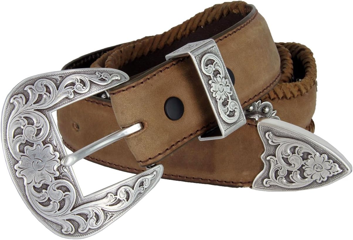 Western Fort Worth Men's Saddle Berry Conchos Scalloped Belt 1 1/2" Wide