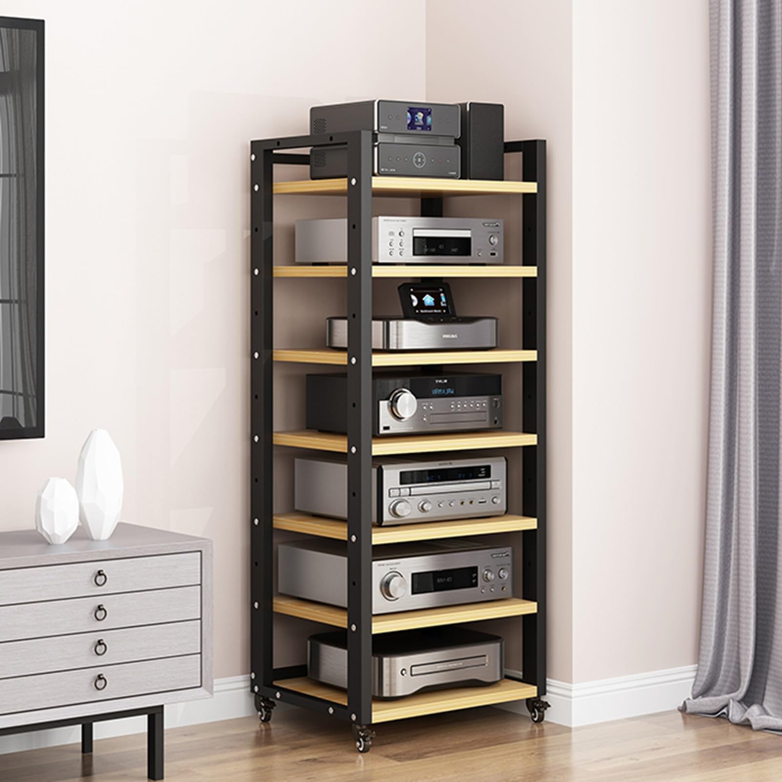 Estante ajustable de 7 estantes Multima Sto - Soporte Slish o-Video para reproductores de DVD, consolas de juegos, cajas de cables, fácil montaje, diseño de canto espacial (color: Sle 1)
