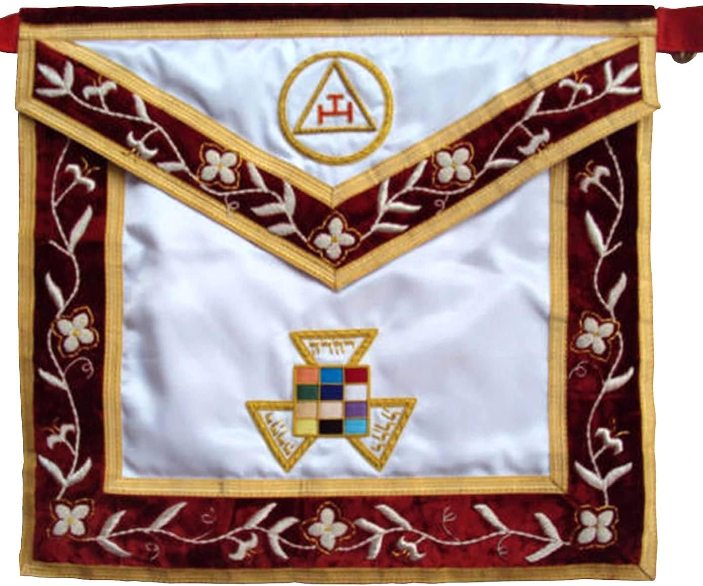 BRICKS MASONS Past High Priest Royal Arch Chapter Apron - White Silk Satin & Red Velvet