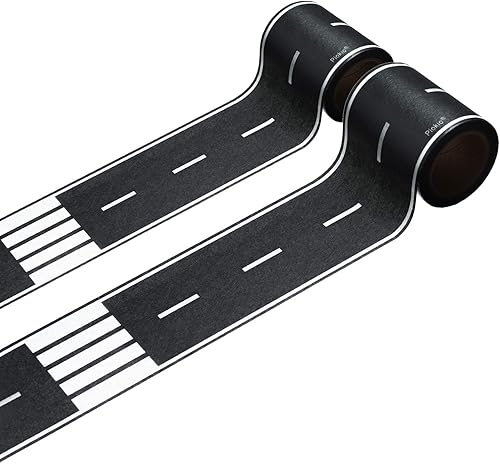 Piokio 2 rollos de cinta negra para pista de carretera, decoración de autos de carreras para fiestas de cumpleaños infantiles, 33 x 2.4 pulgadas