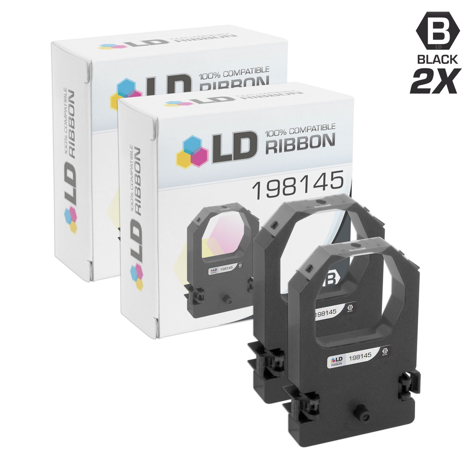LD Compatible Printer Ribbon Cartridge Replacement for NCR 198145 (Black, 2-Pack)