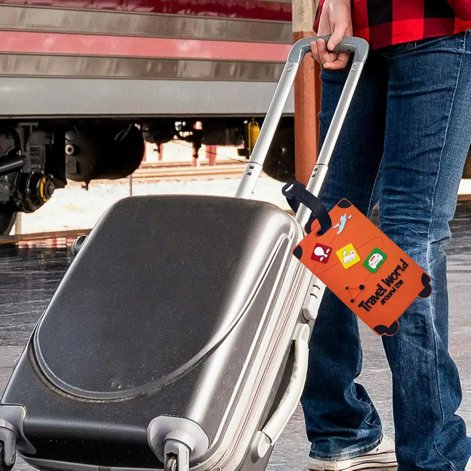 Etiquetas de bagagem de silicone para malas, 1 conjunto de etiquetas de bagagem, etiquetas de bolsas, bagagens antiperda, essenciais para viagens de aeroporto (laranja/rosa/vermelho/amarelo/cinza/azul