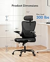Vista 2 de HUANUO Silla de oficina ergonómica, silla de escritorio de computadora con respaldo alto con soporte lumbar ajustable y reposacabezas, cómoda silla