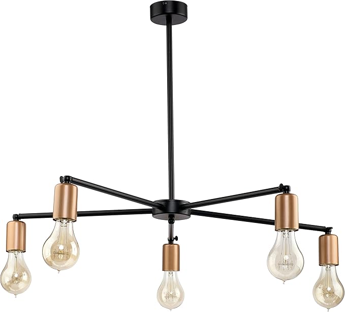 Licht-Erlebnisse Licht-Erlebnisse Moderne plafondlamp woonkamer E27 zwart 5-flmg Ø70cm rond STICKS industriële lamp vintage eettafel photo 2