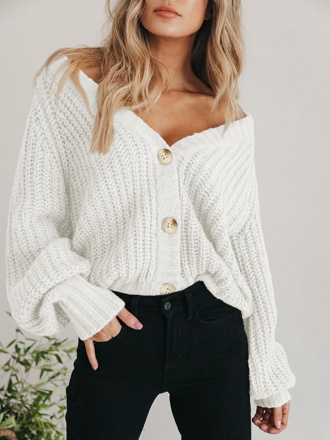 ATHMILE Women's Chunky Cardigan Sweaters Long Sleeve Button Loose Short Outerwear Coats Open Front Fall Clothes - Image 5