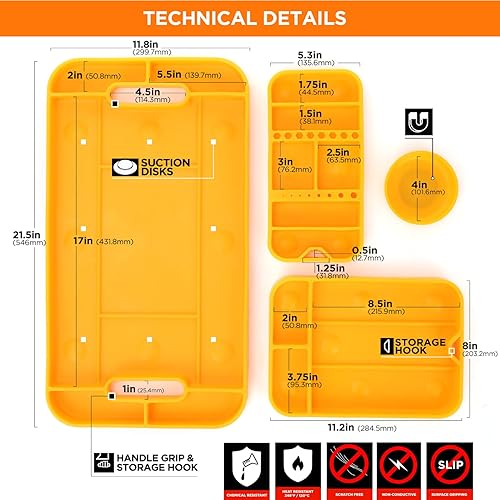 Miniatura 2 de MOTORHEAD Super Grip Juego de bandejas de herramientas de silicona (4 piezas 23", 16", 12" y 4") magnética, antideslizante, antiarañazos, soporta