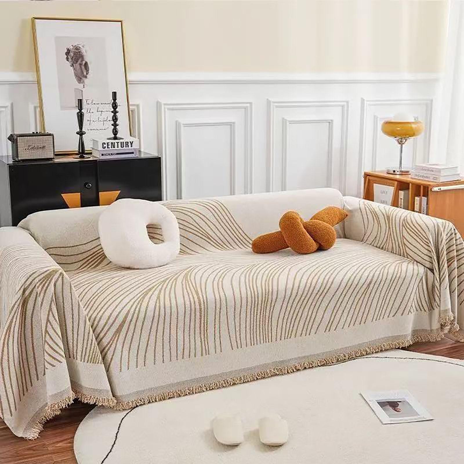 Serviette de Canapé Housse de Canapé 3 Places Plaid Canape de Protection pour Canape d'angle Lavable en Forme de L et U,Beige,71 * 102in/180 * 260cm