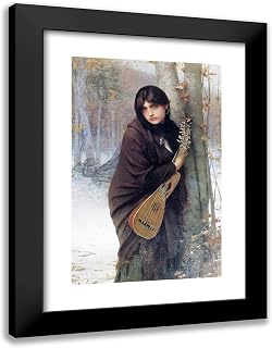 ArtDirect Lefebvre, Jules Joseph 18x24 Black Modern Framed Art Print Titled: Girl with Mandolin