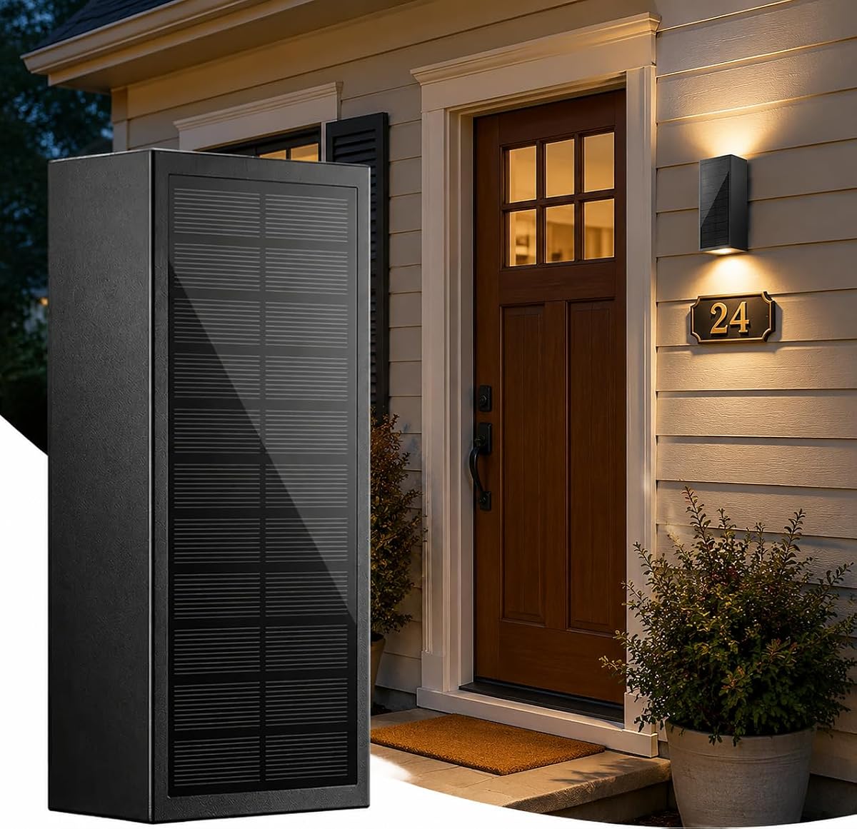 Solar Wall Lights Outdoor, Dusk to Dawn Up Down Wall Sconce, Dual USB & Solar Powered, Dimmable 3000K to 6500K, IP65 Waterproof LED Outside Lighting for Porch Patio Garage Yard Shaded Area