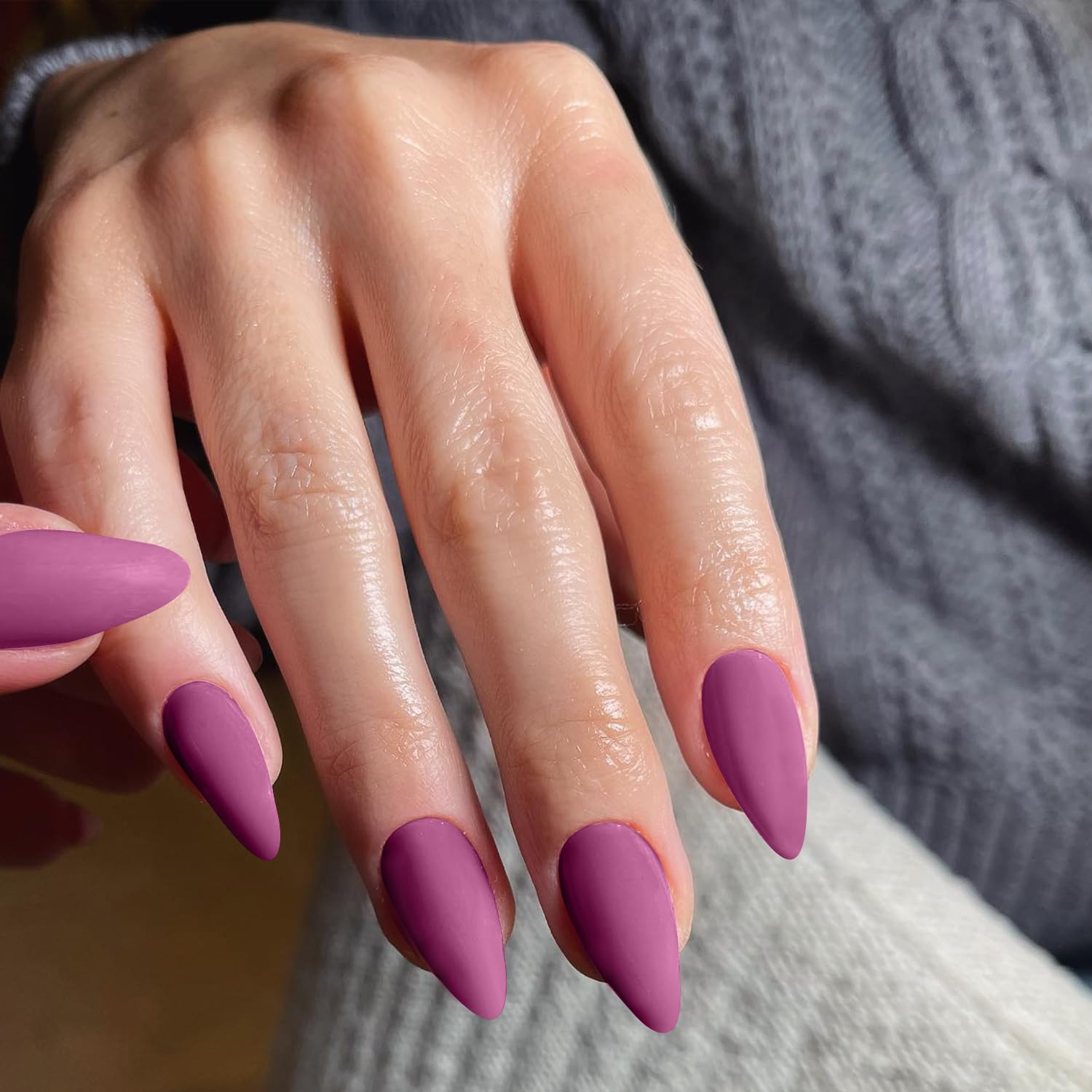 SXVME 48 Pcs Matte Berry Press on Nails Almond Medium, Acrylic False Nails Medium Stiletto Natural Fake Nails Set - Image 2
