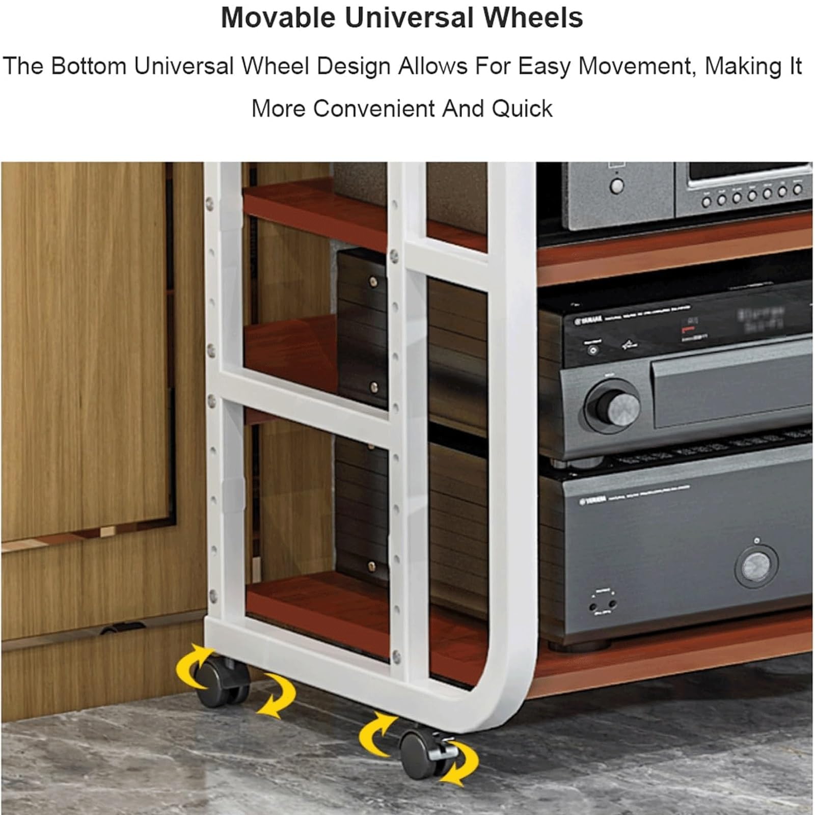 Étagère audio à 3 niveaux avec roulettes réglables en acier pour matériel audio et stockage vidéo Design moderne Woo Open