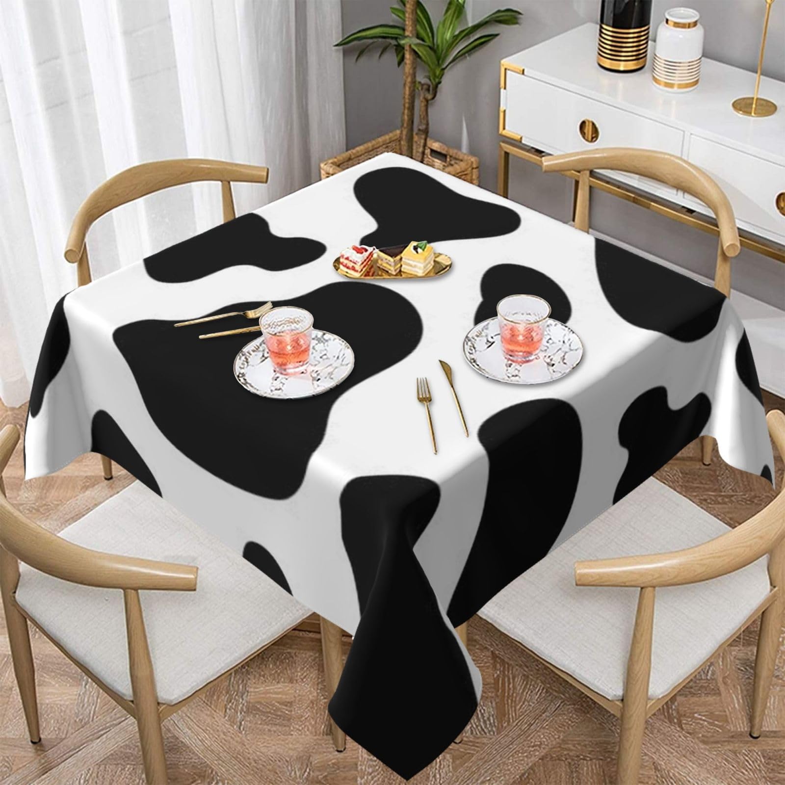 DCEHGEW Cow spot Prints Square Tablecloth 137x137 CM, Waterproof Fabric Table Cloth for Dining Table, Farmhouse Table Cover for Kitchen Dining Tabletop Decoration