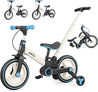 JMMD 6-in-1 Toddler Bike: 12" Foldable Balance Bike with Push Handle, Training Wheels, Brakes & Kickstand for Kids 18-60 Months