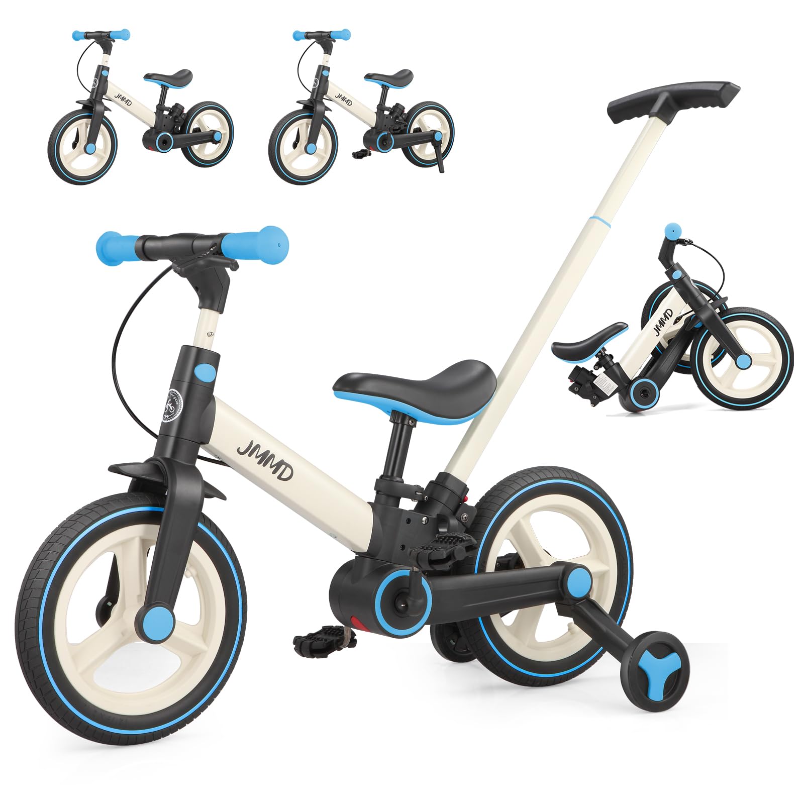 JMMD 6-in-1 Kinderfahrrad mit Sttzrdern und Pedalen, Alter 18 Monate-5  Jahre, 12 Zoll Konvertierbares und Faltbares Laufrad & Fahrrad mit  Verstellbarem Elternschiebegriff, Stnder, Bremsen : Amazon.de: Spielzeug