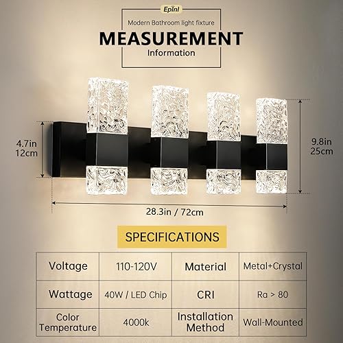 Miniatura 2 de Lámparas negras para tocador de baño, lámparas de baño sobre espejo, 4 luces LED de 4000 K, apliques de pared de cristal modernos de 40 W