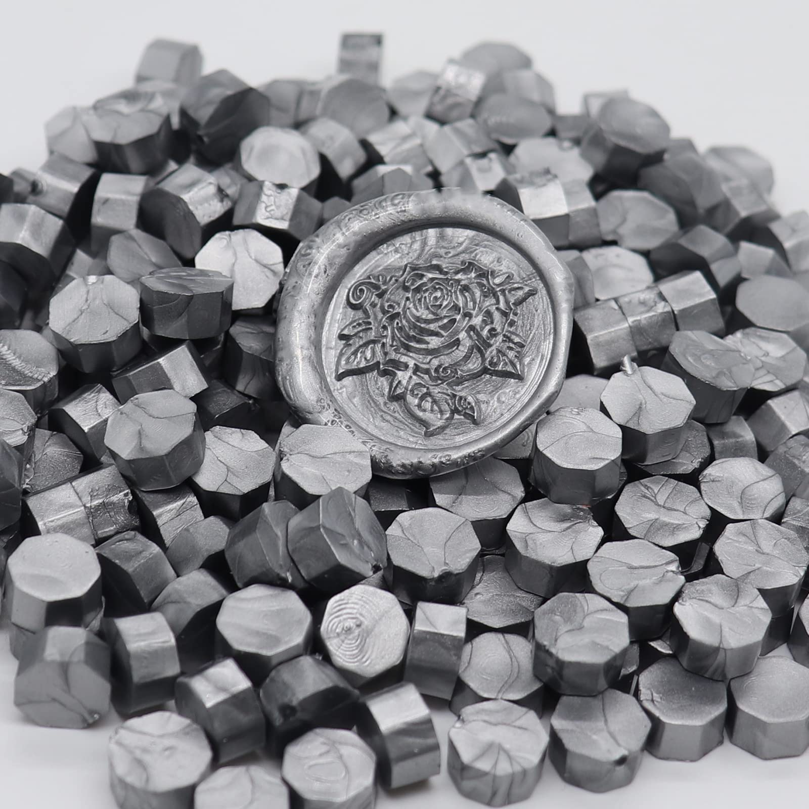Feyabest 230 Pcs Metallic Luster Sealing Wax Beads for Wax Seal Stamp, Perfect for Cards Envelopes, Wedding Invitations, Wine Packages, Gift Wrapping (Silver) 1