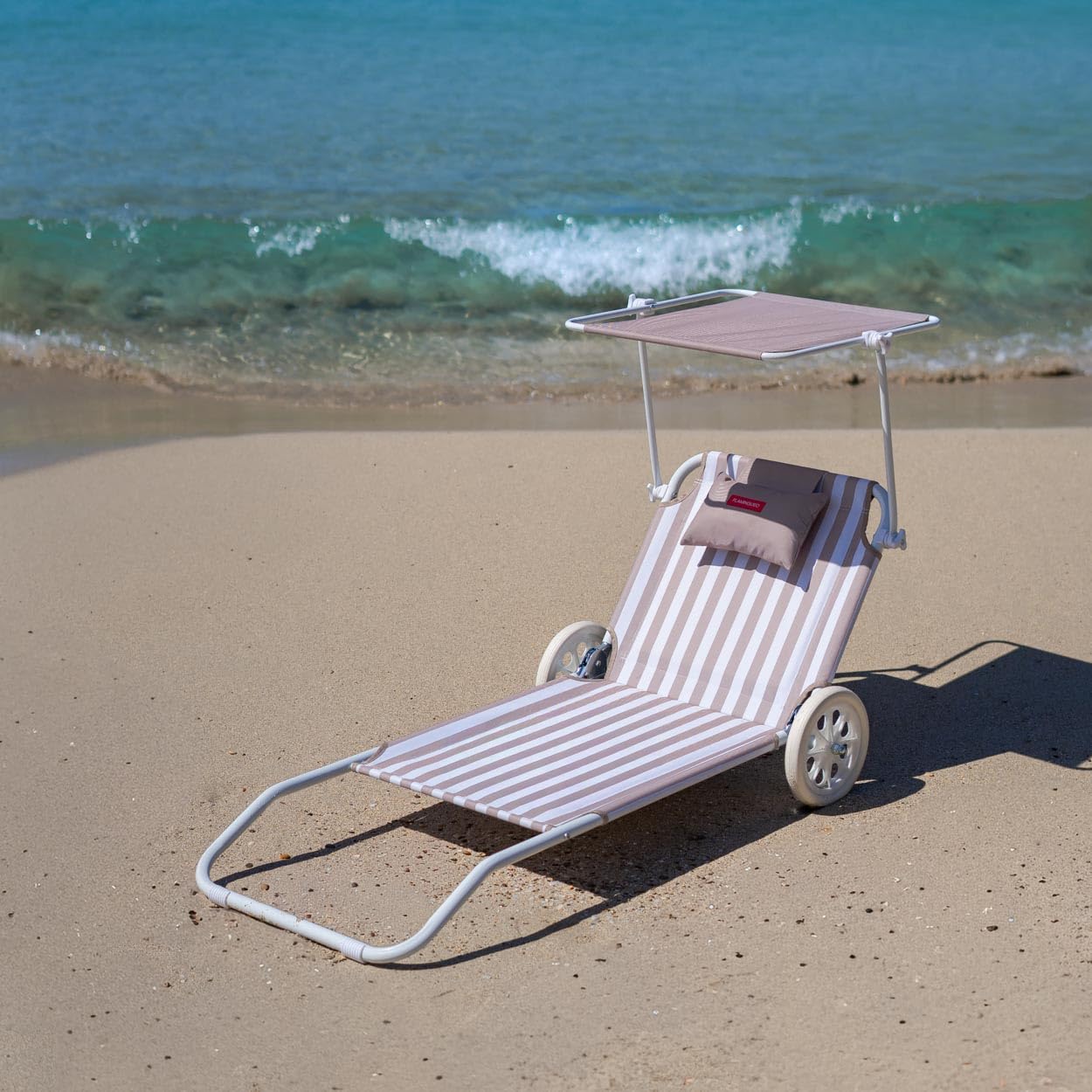 Flamingueo - Pack 2 Sillas Playa - Tumbona Plegable - 5 Posiciones - Parasol Ajustable UPF 50+ - Almohada Ergonómica - Convertible en Carrito de Transporte