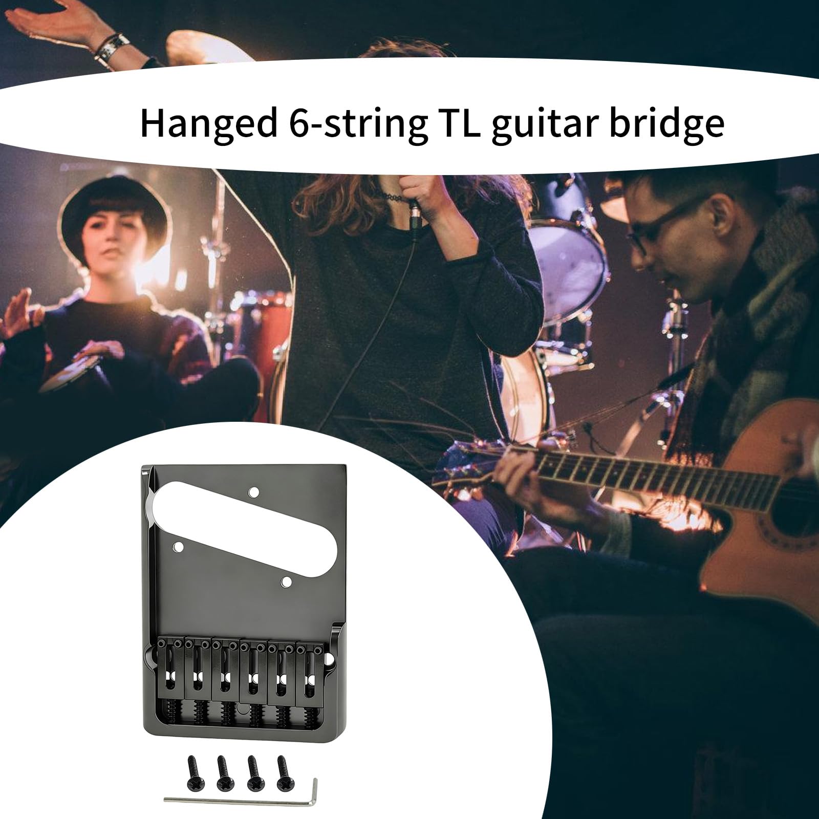 Puente de guitarra de 6 cuerdas de latón con 6 sillines, placa lateral elevada con corte de pastilla, tornillos y llave para configuración de reparación