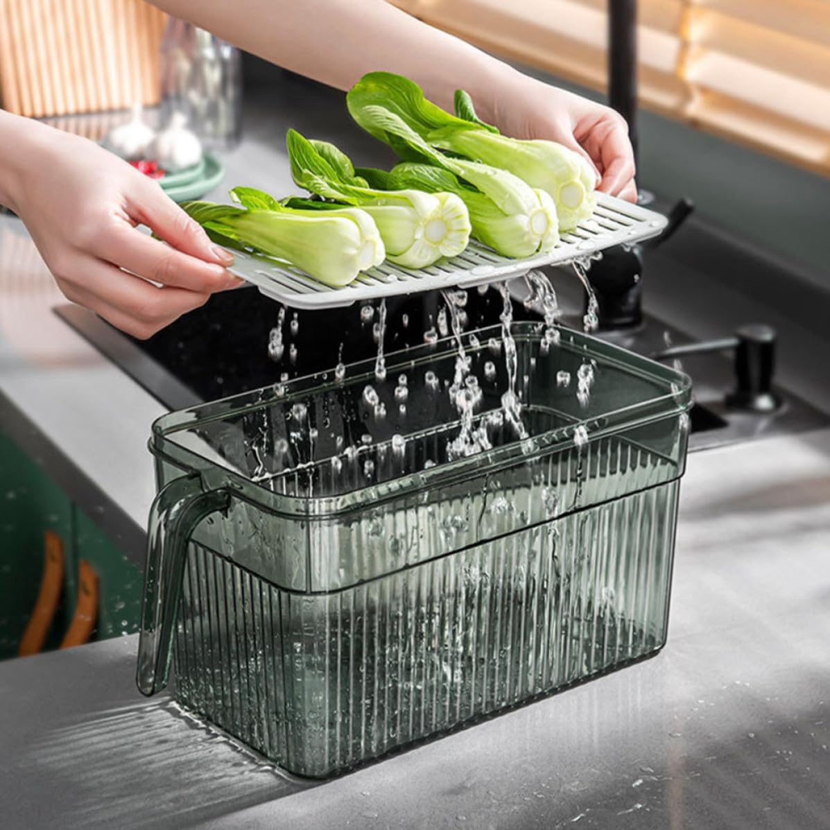 HOMSFOU Green Refrigerator Food Storage Box with Handle for Kitchen Use image 5
