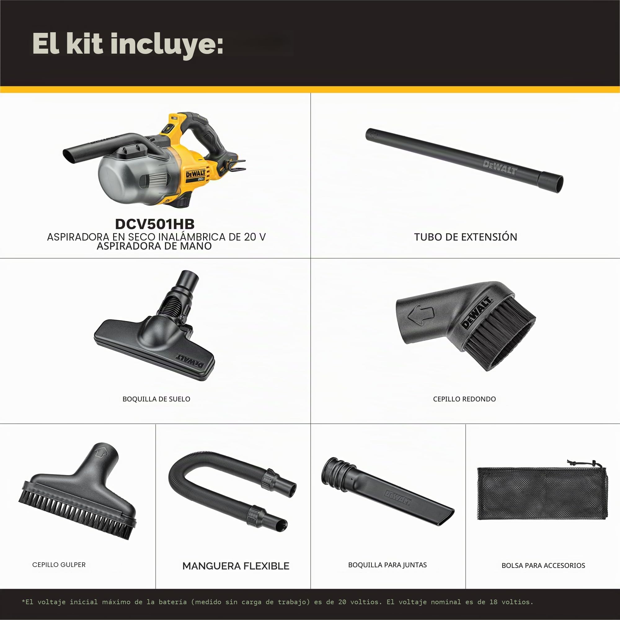 DEWALT DCV501HB, aspiradora, mezcla, amarillo, talla única