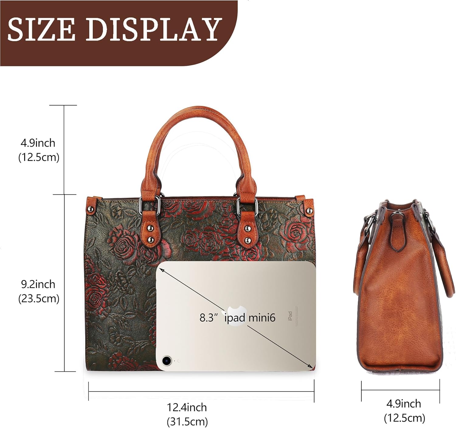 Crossbody Bag for Women Shoulder Bag Top Handle Tote Purses Vintage Satchels Handbag Embossing Rose - Image 5
