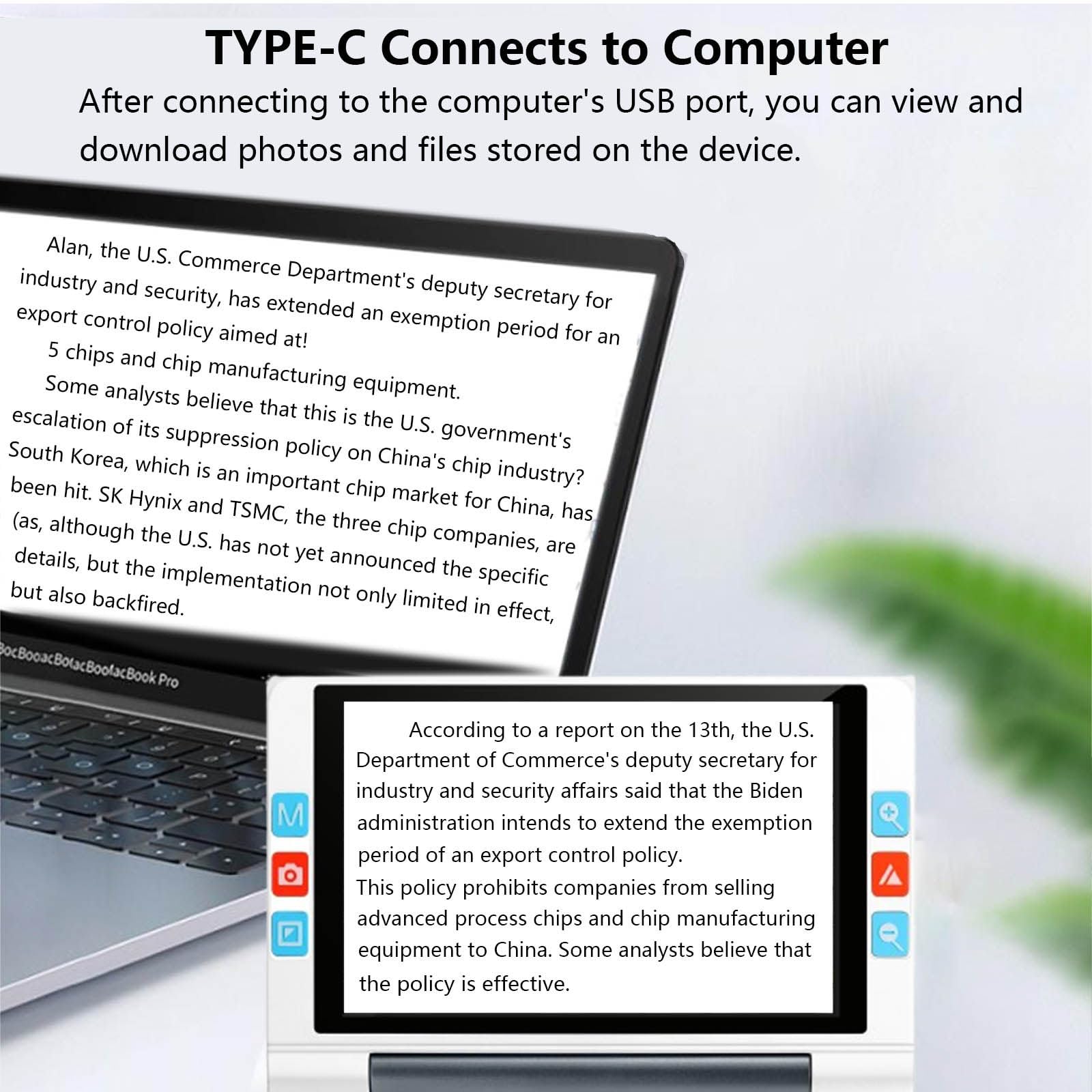 Lupa de Mano, Lupa electrónica de Ayuda para la Lectura, 26 Modos de Color, Enfoque automático y Zoom de 2X a 20X, Compatible con conexión a PC/TV,White