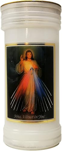 Miniatura 1 de Vela Católica Divina Misericordia 72 Horas Quemar Blanco 5.9 in con Oración