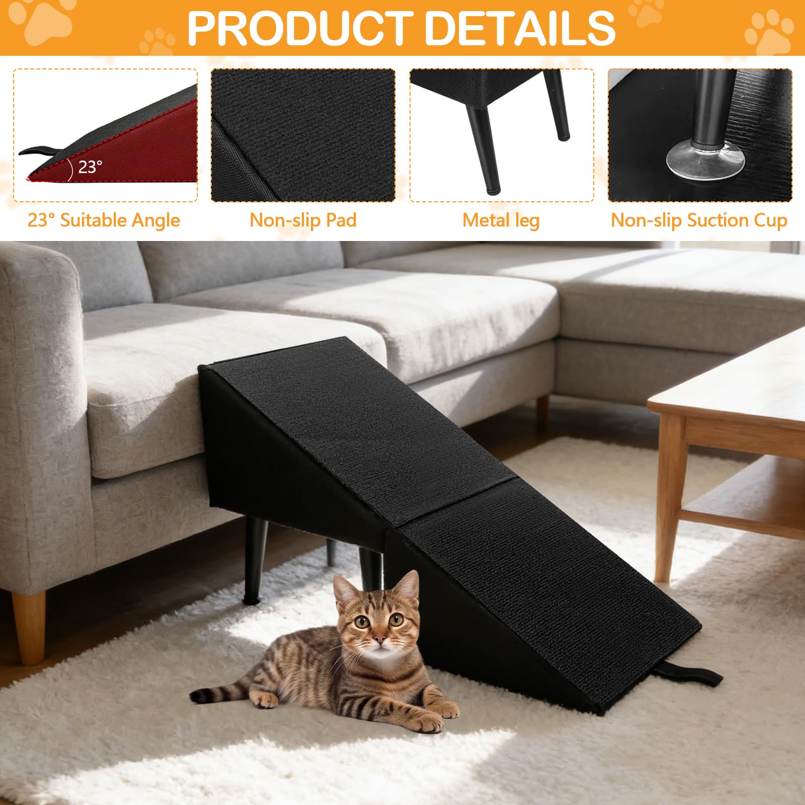Rampa para Perros, Escalera Multifuncionales para Perro Escalera Plegable para Mascota para Cama y Sofá Rampa de Madera para Mascota Negra con Ventosas Antideslizantes para Perros y Gatos