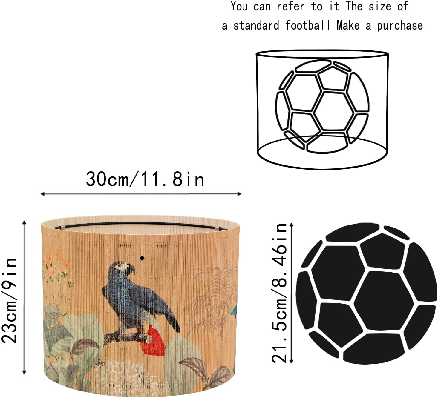 Vintage Bamboo Lamp Shade with Birds and Floral Design, Cylindrical Shape, 30x23cm, Compatible with Table and Floor Lamps (Art Deco A)