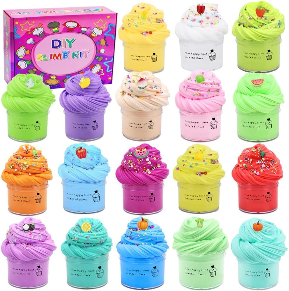 SHAHNARO 18 Packs Slime Kit for Kids – Fluffy, Cloud & Butter Slime with Charms – Slime for Girls & Boys Age 3 4 5 6 7 – Birthday Gift Kid, Toys, Party Favors, Fluffy Slime Kit Girl Boy